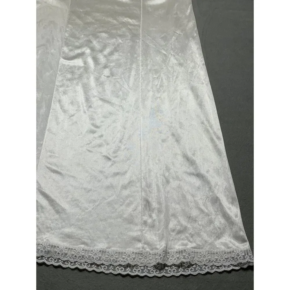 Sears 36 Full Slip Night Dress Vintage Nylon Ivory Lace Adjustable Strap V-neck*